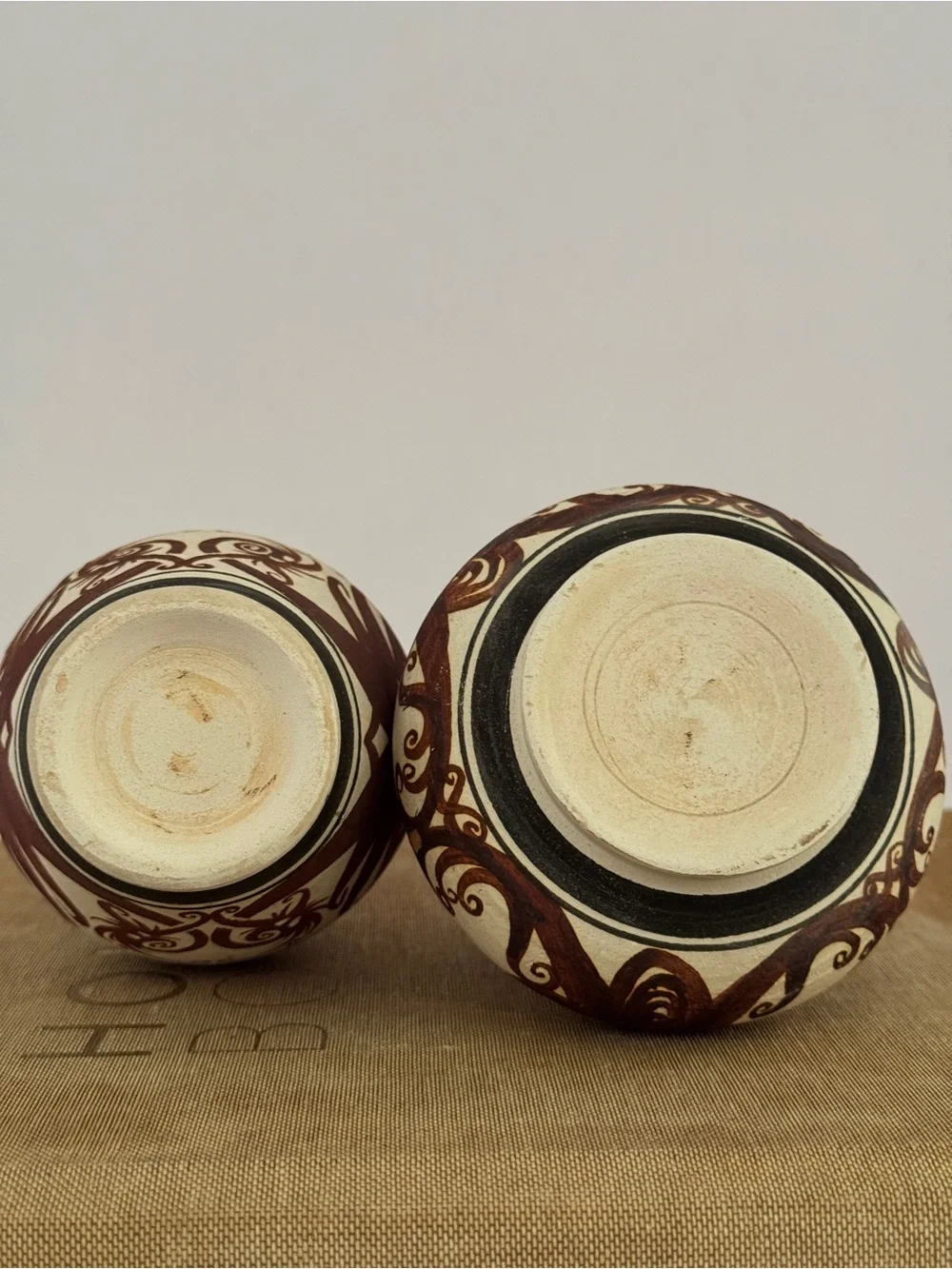 Vintage Hand Painted Studio Pottery Vase Pair Folk Art Boho MCM Floral